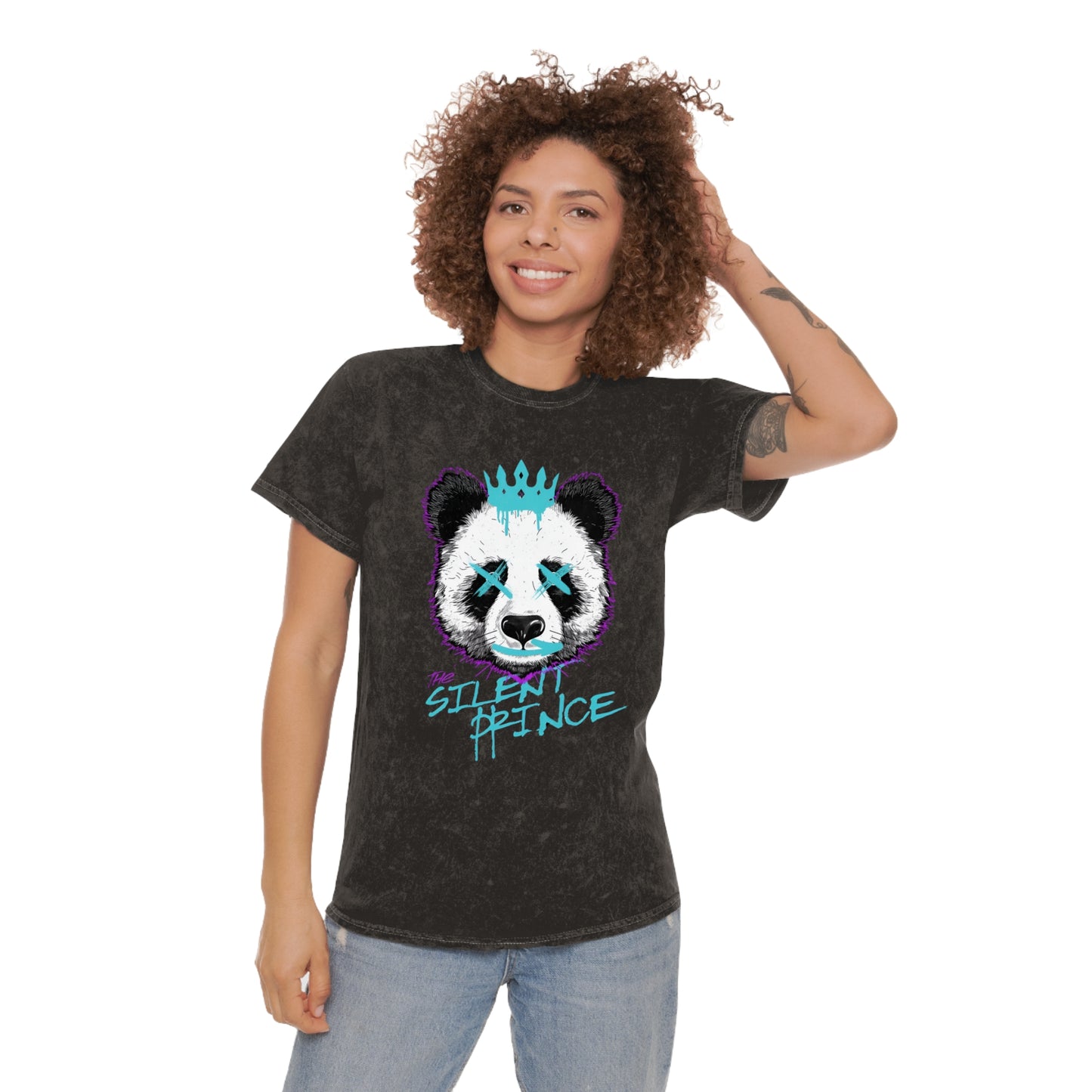 Silent Prince Panda Graohic T-Shirt Unisex Mineral Wash T-Shirt