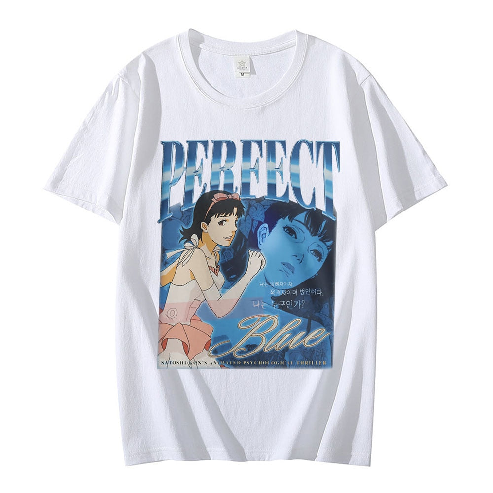 Japanese Anime Perfect Blue Graphic Girl T-Shirt Manga Men&#39;s T-shirt Short Sleeve T-shirts Cotton Gothic Clothes Tees Unisex