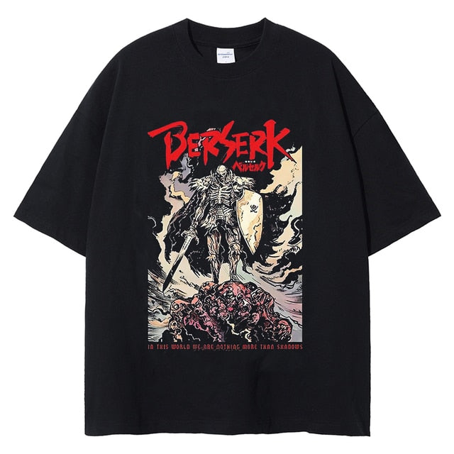 Berserk T-Shirt Men Washed T Shirt Japanese Anime Guts Graphic Tshirt Hip Hop Streetwear Summer Casual Cotton Short Sleeve Tees