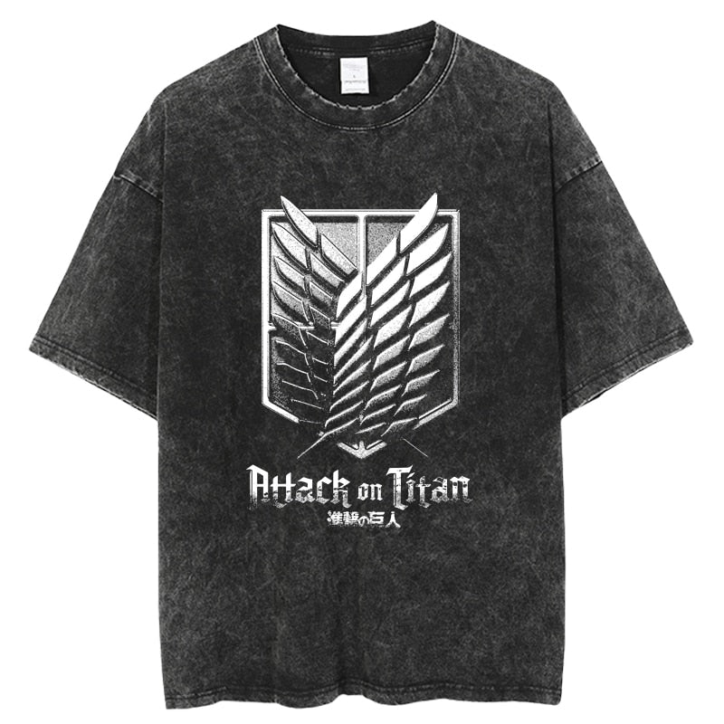 Anime Attack on Titan  Graphic Tee Shirt Vintage Washed Tshirts Graphic T-Shirt Harajuku Streetwear Unisex Cotton Top Tees