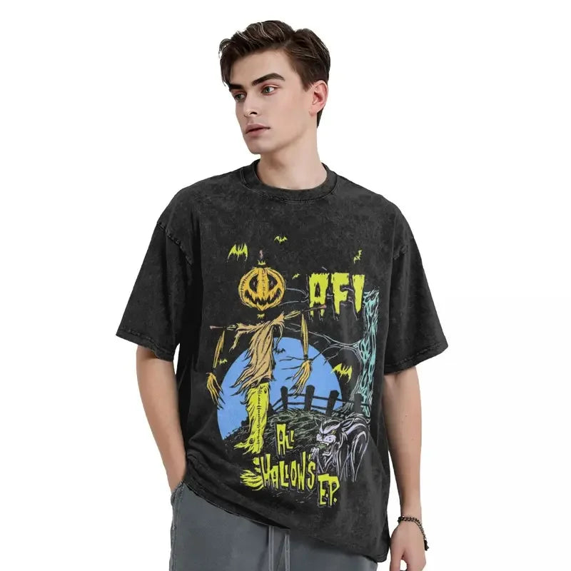 Afi Band T Shirt Hip Hop Washed Cotton Oversize T-Shirts Novelty Men Women Tops Streetwear Printed Tee Shirt