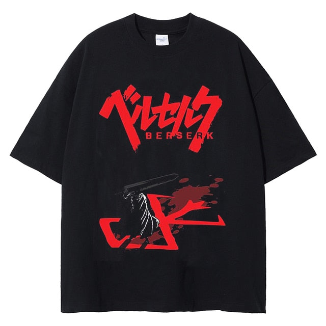 Berserk T-Shirt Men Washed T Shirt Japanese Anime Guts Graphic Tshirt Hip Hop Streetwear Summer Casual Cotton Short Sleeve Tees