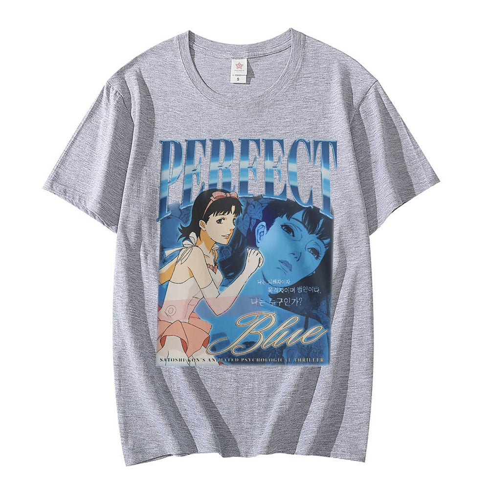 Japanese Anime Perfect Blue Graphic Girl T-Shirt Manga Men&#39;s T-shirt Short Sleeve T-shirts Cotton Gothic Clothes Tees Unisex