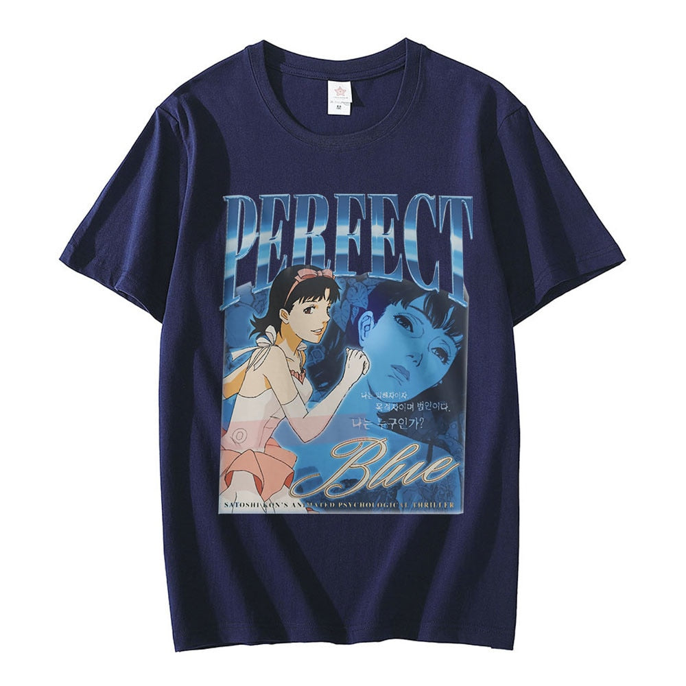 Japanese Anime Perfect Blue Graphic Girl T-Shirt Manga Men&#39;s T-shirt Short Sleeve T-shirts Cotton Gothic Clothes Tees Unisex