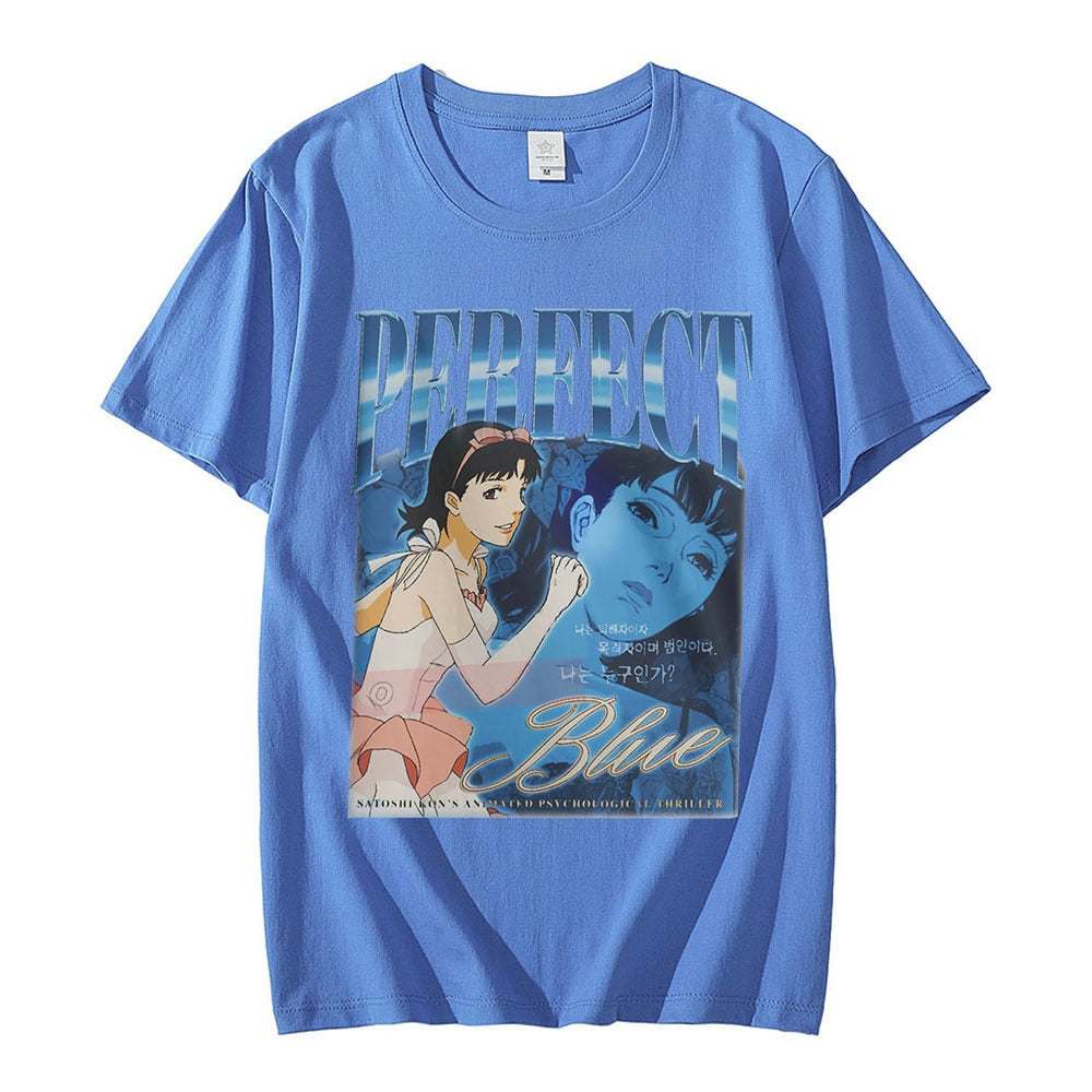 Japanese Anime Perfect Blue Graphic Girl T-Shirt Manga Men&#39;s T-shirt Short Sleeve T-shirts Cotton Gothic Clothes Tees Unisex