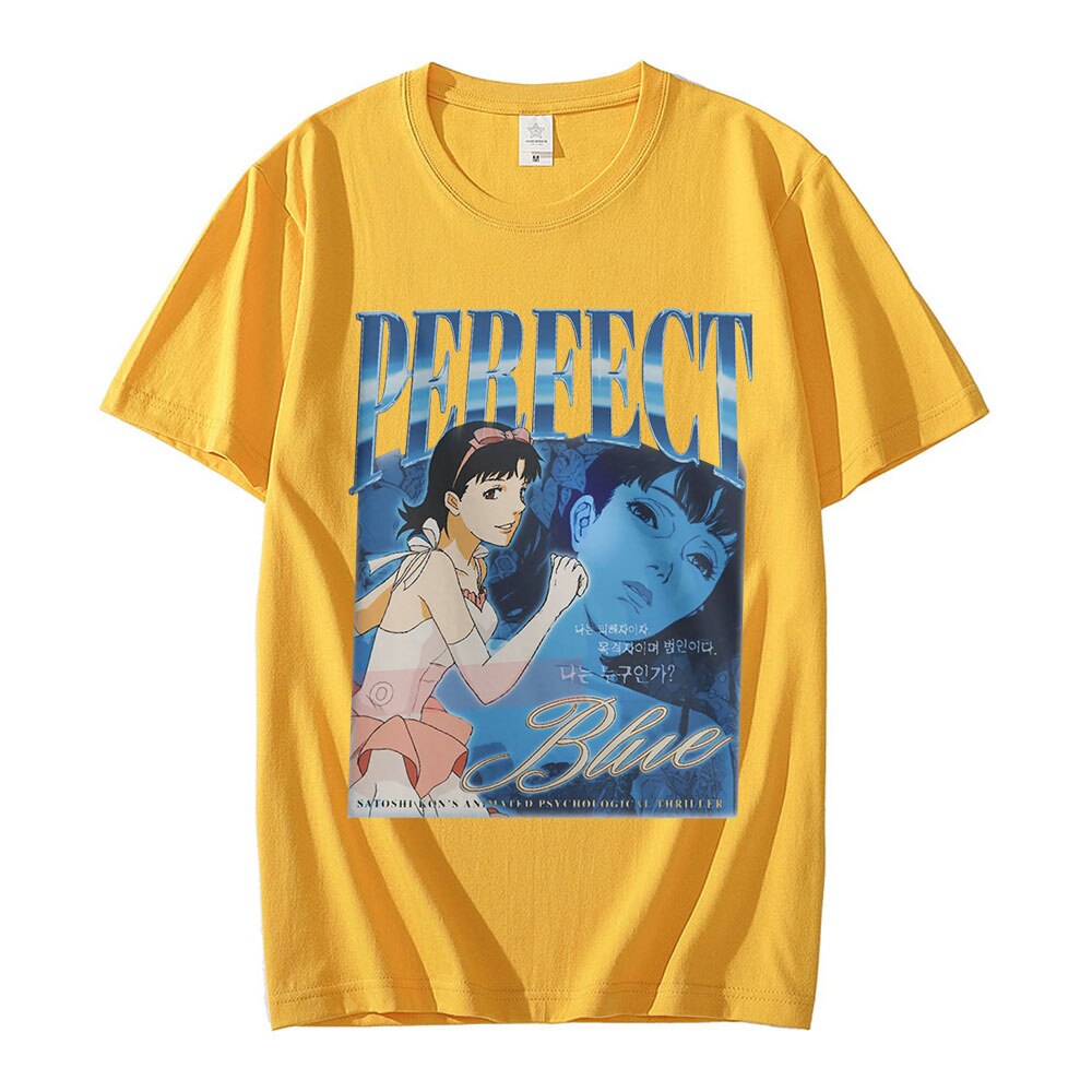 Japanese Anime Perfect Blue Graphic Girl T-Shirt Manga Men&#39;s T-shirt Short Sleeve T-shirts Cotton Gothic Clothes Tees Unisex