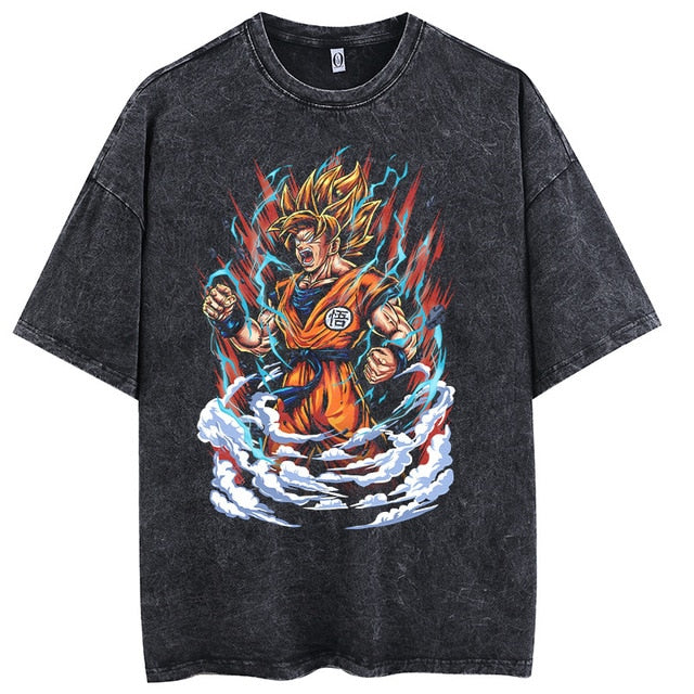 Anime Tshirt Men Hip Hop Vintage Washed Oversized Streetwear 100% Cotton 2023 Harajuku T-shirt Wholesale DropShipping