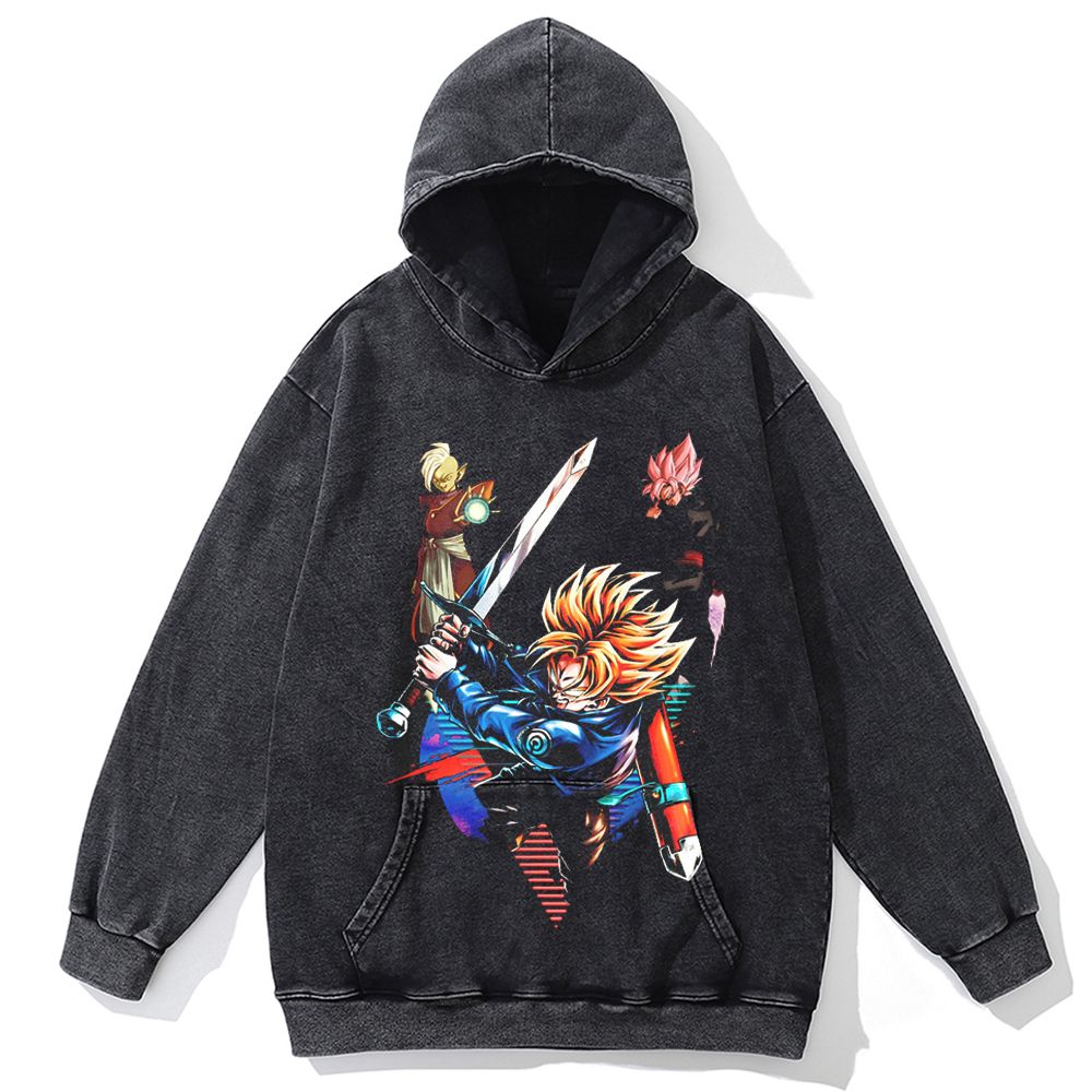 Hip Hop Streetwear Men Vintage Hoodie Sweatshirt Anime Dragon Ball Graphic Hooded Pullover Harajuku Cotton Washed Black Hoodie