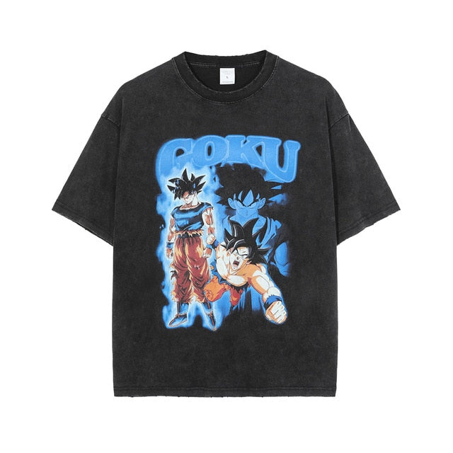 Anime Tshirt Men Hip Hop Vintage Washed Oversized Streetwear 100% Cotton 2023 Harajuku T-shirt Wholesale DropShipping