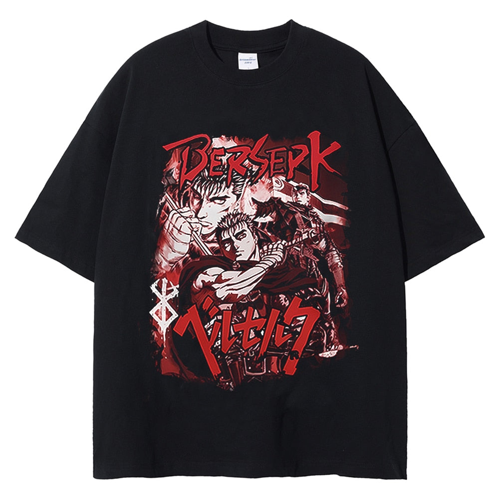 Berserk T-Shirt Men Washed T Shirt Japanese Anime Guts Graphic Tshirt Hip Hop Streetwear Summer Casual Cotton Short Sleeve Tees