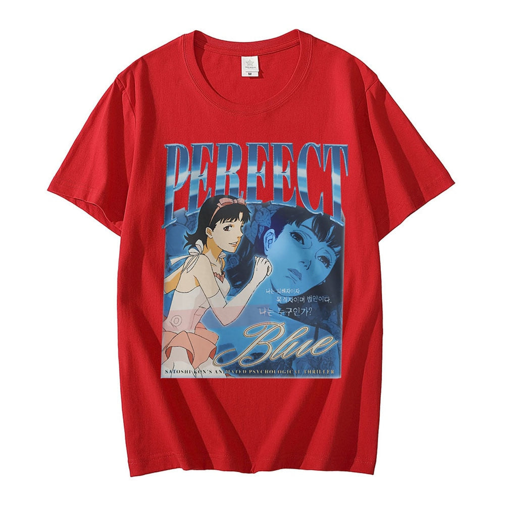 Japanese Anime Perfect Blue Graphic Girl T-Shirt Manga Men&#39;s T-shirt Short Sleeve T-shirts Cotton Gothic Clothes Tees Unisex