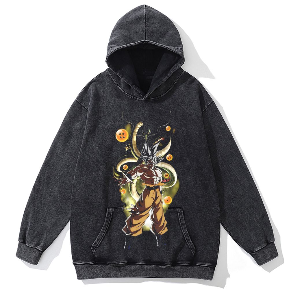 Hip Hop Streetwear Men Vintage Hoodie Sweatshirt Anime Dragon Ball Graphic Hooded Pullover Harajuku Cotton Washed Black Hoodie